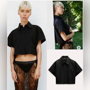 ZARA  wide sleeve black poplin cropped shirt size extra small
